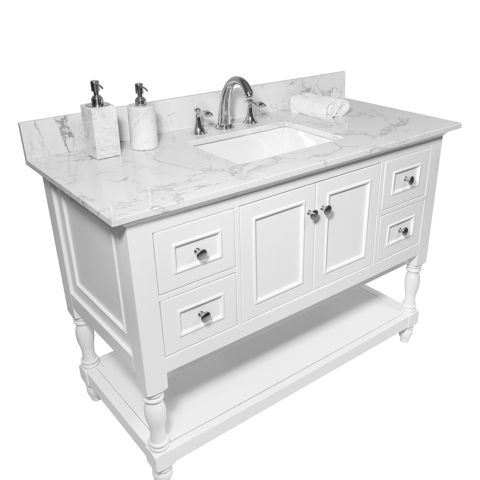 Watqen 43 Single Bathroom Vanity Top In White With Sink