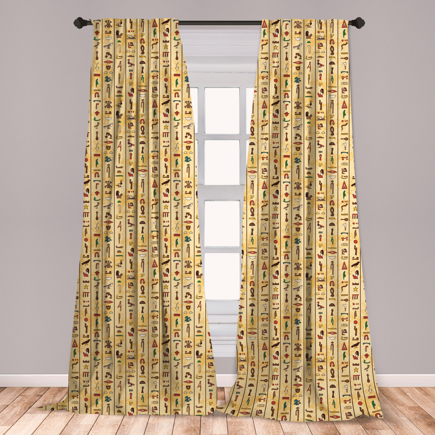 East Urban Home Ambesonne Egyptian Curtains Colorful Hieroglyphics On Papyrus Old Paper Style Background Cairo Culture Window Treatments 2 Panel Set For Living Room Bedroom Decor 56 X 63 Multicolor Wayfair