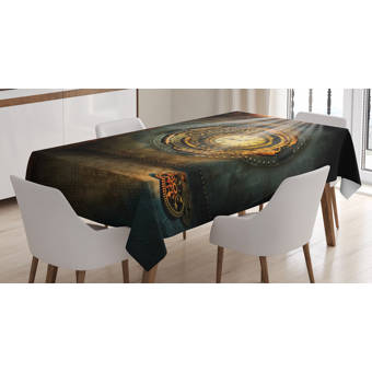 East Urban Home Ambesonne Fantasy Tablecloth Fantasy Scenery With Clock Dream Sky Rays From The Ceiling Fictional Artwork Rectangular Table Cover For Dining Room Kitchen Decor 52 X 70 Brown And Teal