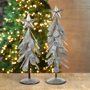 13" Mini Metallic LED Christmas Tree Mantel Tabletop Warm White Lamp Silver 
