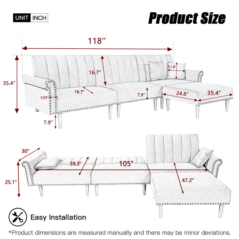 Mercer41 3 Person Sofa Sectional Sofa Couch For Living Room L Shape Sofa Couch Convertible Sofas Sectional Modern Stripe Velvet Futon Sofa Sleeper With 2 Pillows For Apartment For Living Room Office Blue