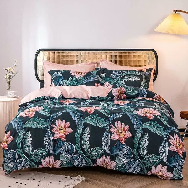 New Floral Print 3-Piece Queen Comforter Set Purple & Beige Colors 