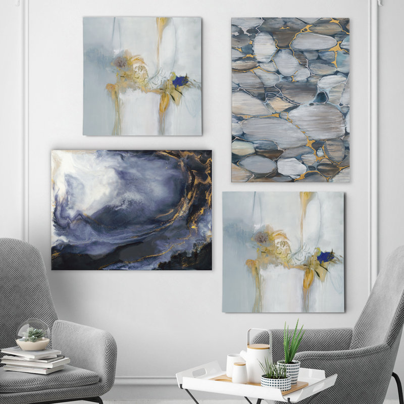 Mercer41 Geometric Blues 4 Piece Painting Print Set On Canvas