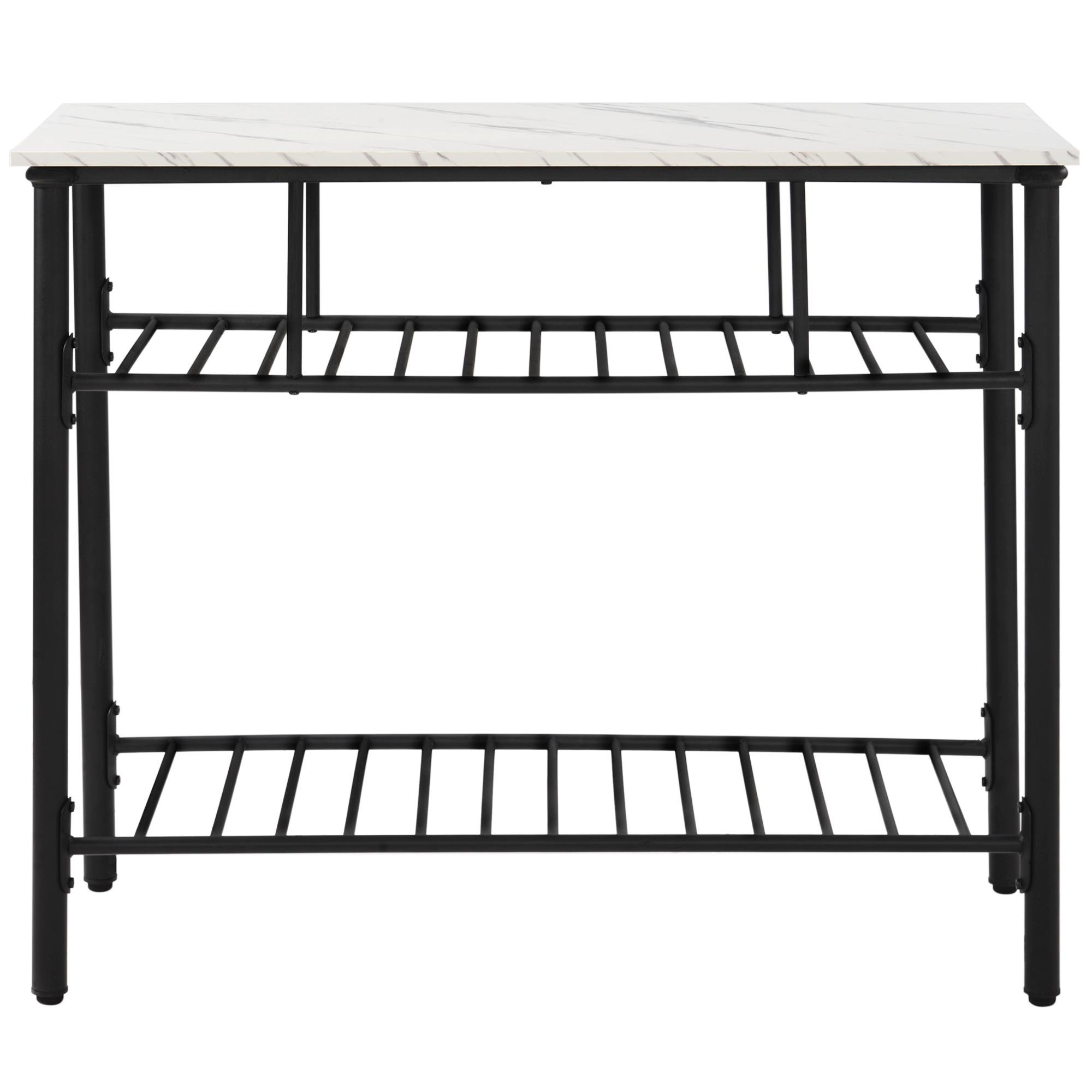 Latitude Run Rustic Farmhouse Counter Height Dining Kitchen Kitchen Island Prep Table Kitchen Storage Rack With Worktop And 2 Shelves Faux Marble White Wayfair