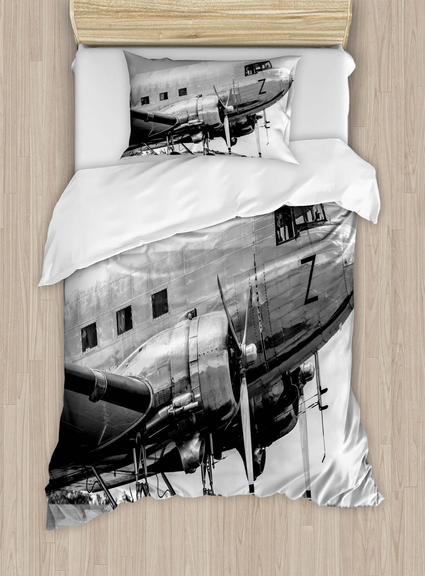 Vintage Airplane Duvet Cover Set with Pillow Shams Classic Dallas Print