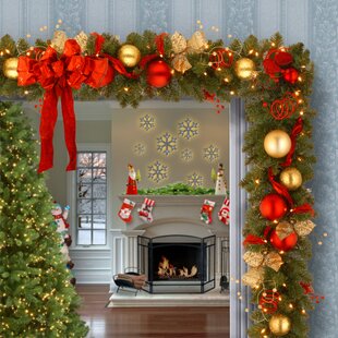 Gold Christmas House Bi-Color Tinsel Garland 9 Foot Strand Green Red Silver 