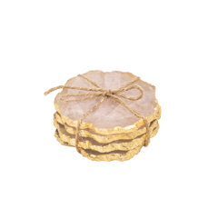 Kitchen Drinks Coaster Gift #2456 Gold Art Deco Palm Leaves Coasters 4 Set 
