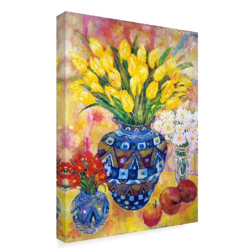 World Menagerie Yellow Tulips In A Blue Pot Watercolor Painting