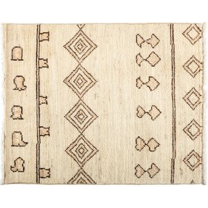 One-of-a-Kind Moroccan Hand-Knotted Beige Area Rug