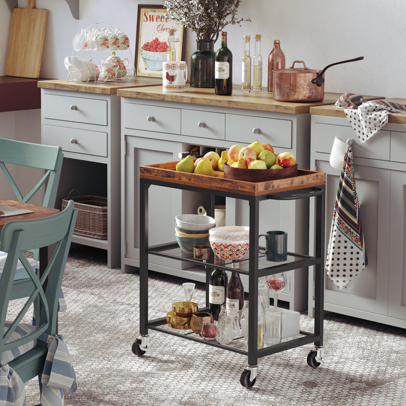 Millwood Pines Hassell Kitchen Cart With Manufactured Wood Top Reviews Wayfair
