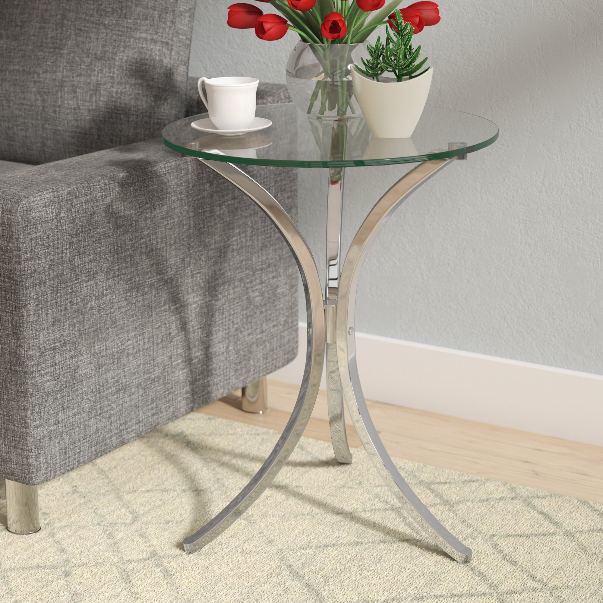 glass pedestal end table