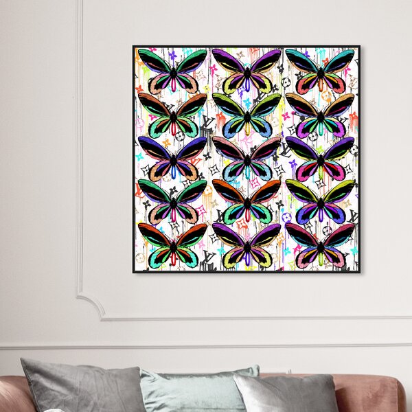 Oliver Gal Butterflies Pattern - Floater Frame Painting on Canvas | Wayfair