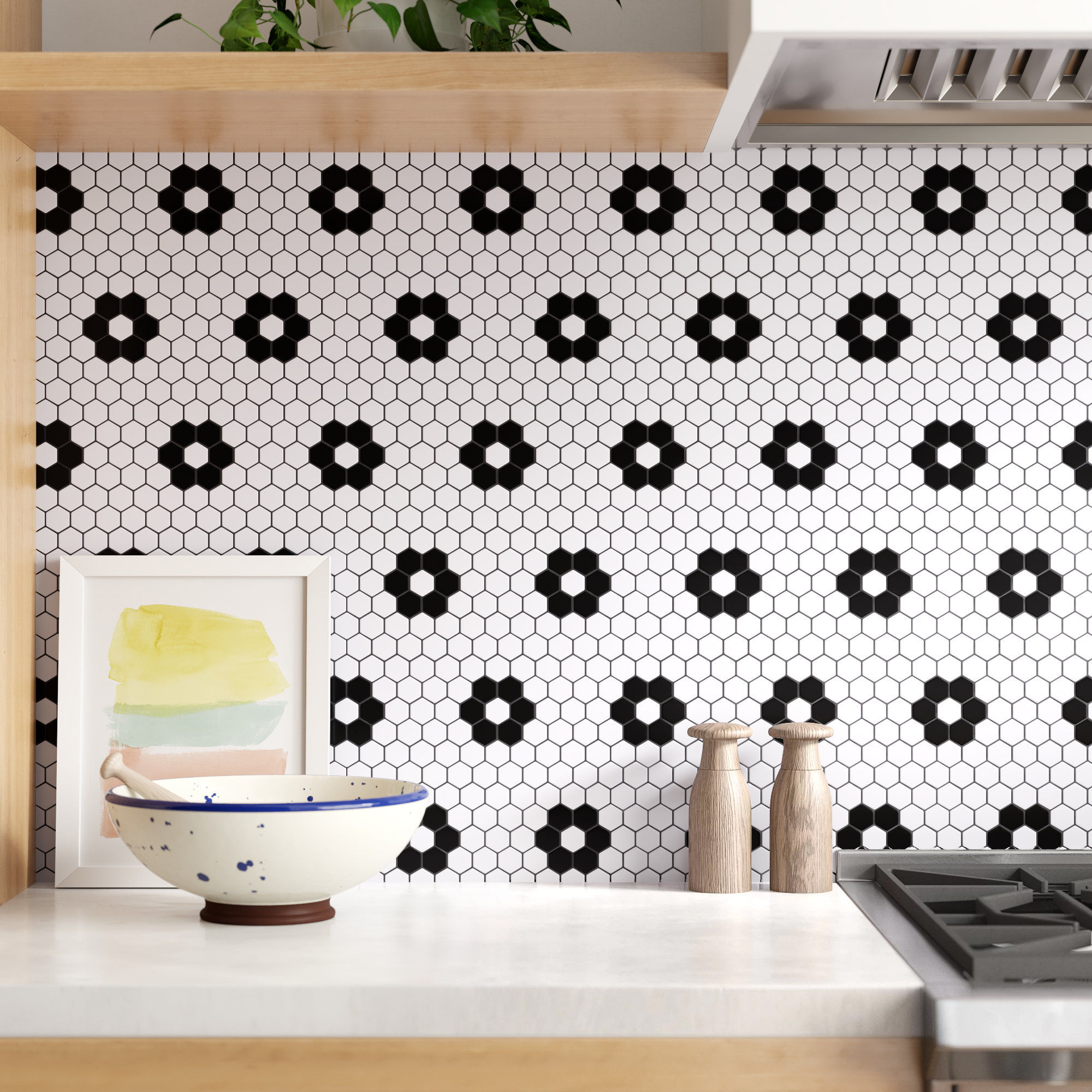 1:48th Grey And Black Styalised Pattern Tile Sheet With Grey Grout 