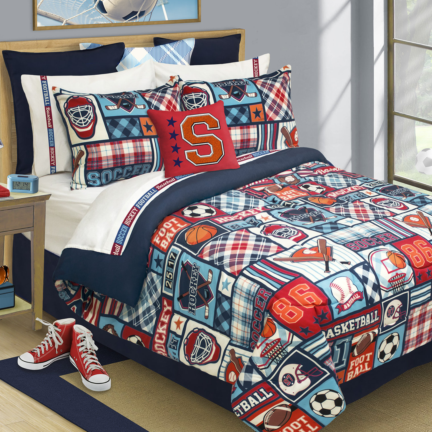 ALL SPORTS Football Basketball Soccer Balls Baseball Comforter Set NO PILLOW