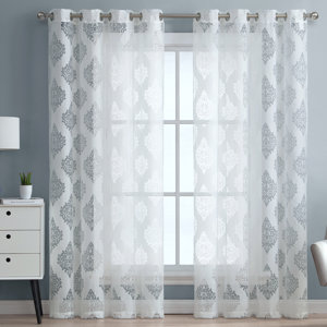 Adel Damask Sheer Grommet Curtain Panels (Set of 2)