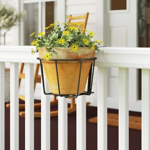 Railing Flower Pot Holder,Wire Hanging Plant Basket Round Flower Pot Rack Potted Plant Shelf Railing Fence Outdoor Balcony Decor