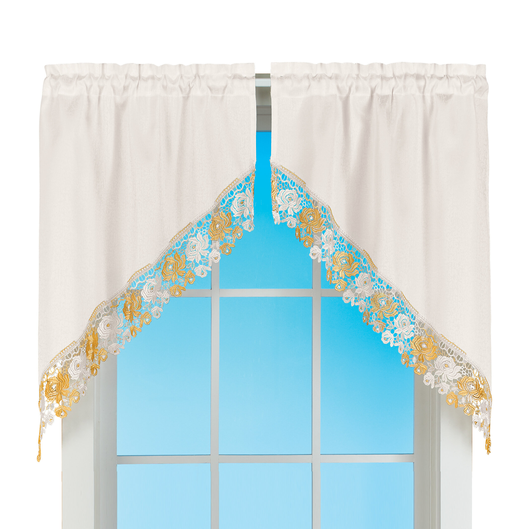 Elegant Lace Border Trimmed Solid-Colored Window Curtain 
