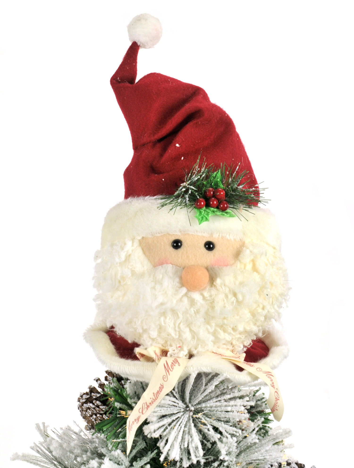 Santa Claus Snowman Glass Christmas Tree Topper 11 Inches