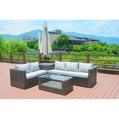 Messier 4 Piece Rattan Sectional Seating Group With Cushions Latitude Run