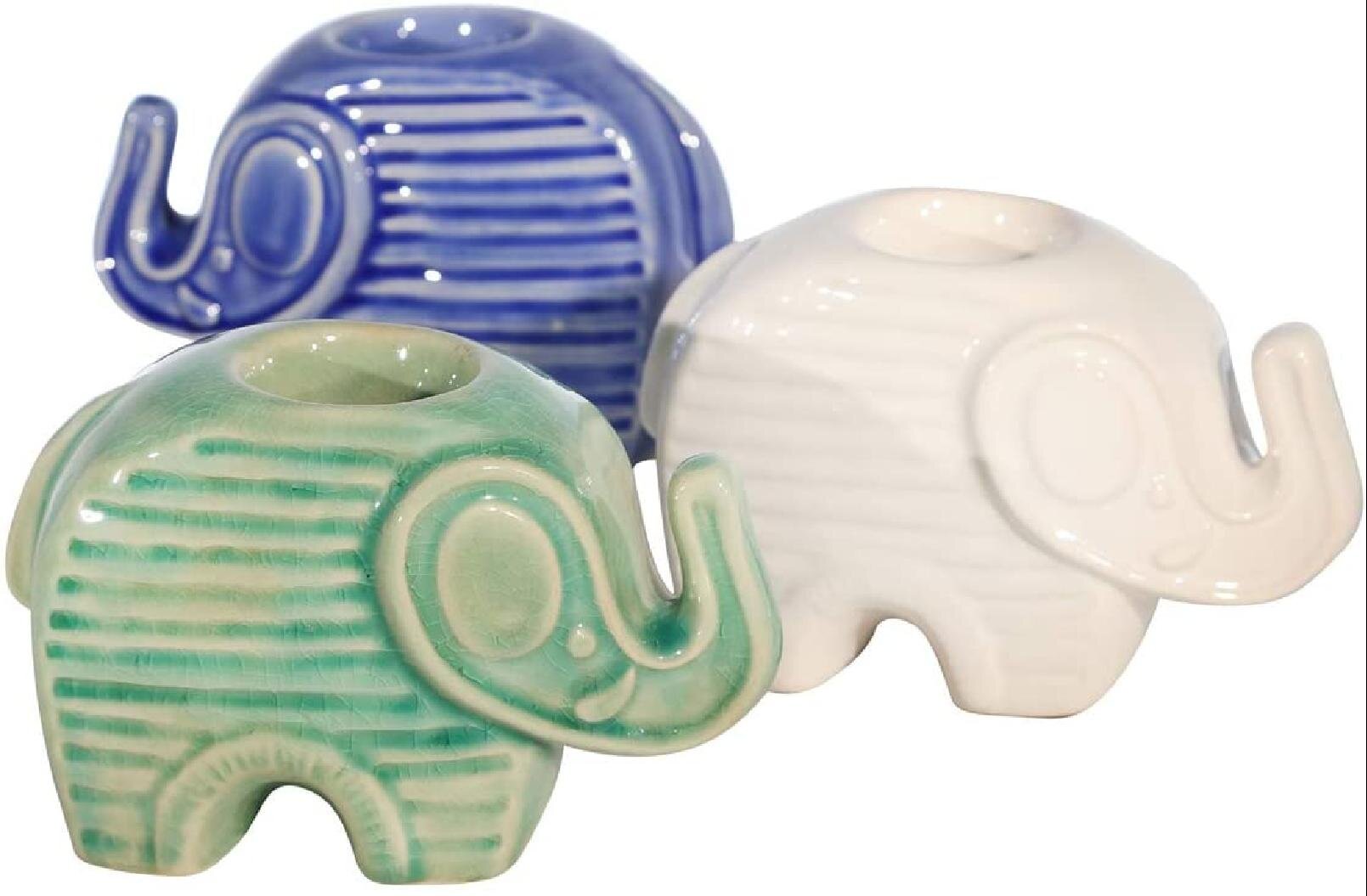 Ceramic Standing Elephant Tealight candle holder available in White or Green 