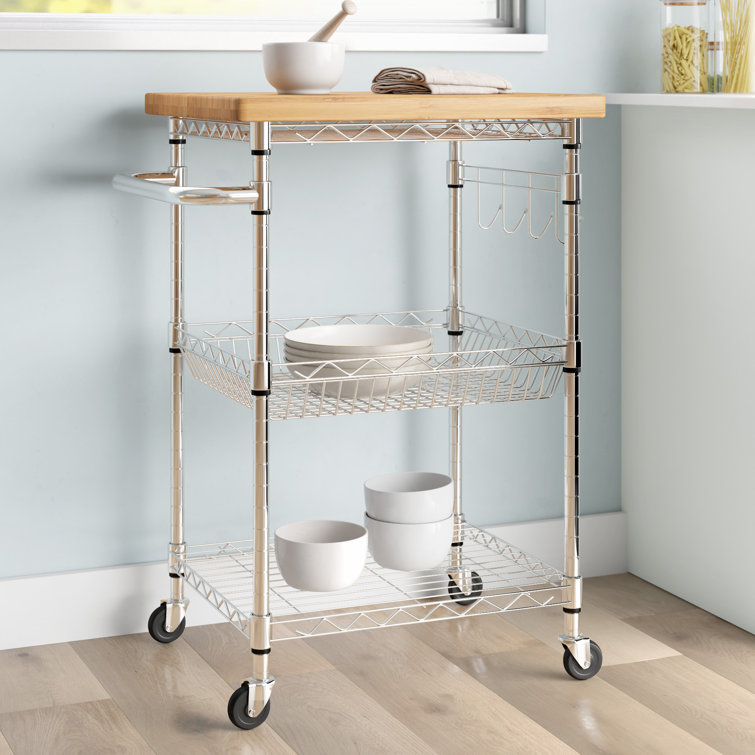 Dotted Line Enos Kitchen Cart With Solid Wood Top Reviews Wayfair
