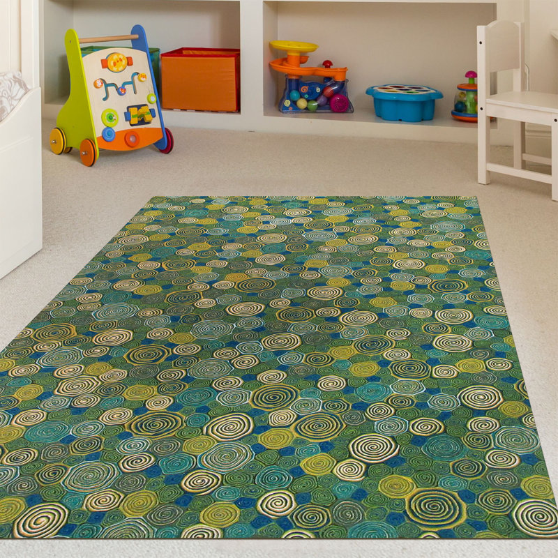 Ebern Designs Derek Swirls Bright Aqua Green Indoor Outdoor Rug Reviews Wayfair