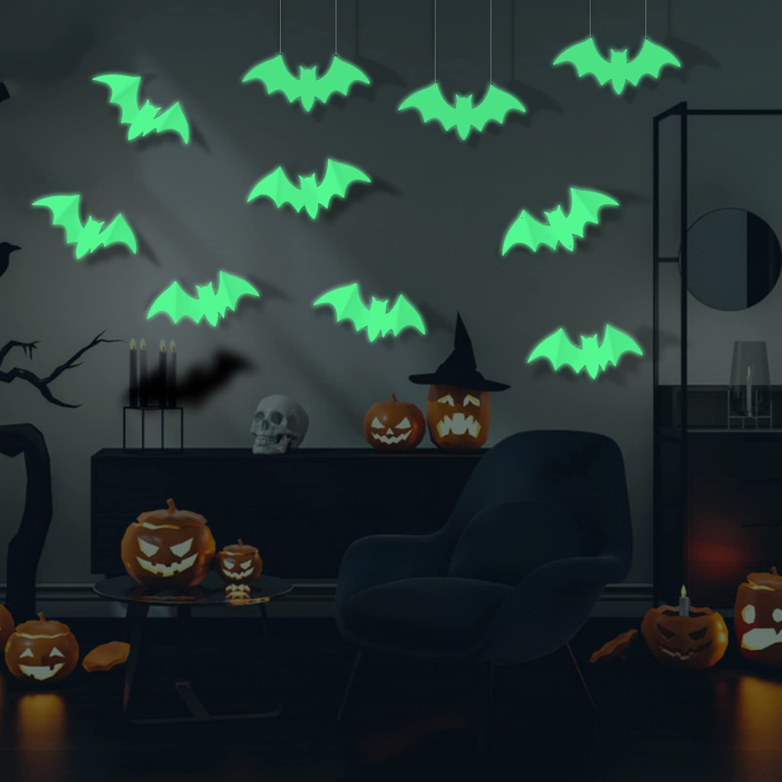 Black Bat YMidea 36pcs 3D Bats Stickers Halloween Decoration DIY Realistic Halloween Party Scary Removable Window Door Wall Decals for Festival Party Must-Have
