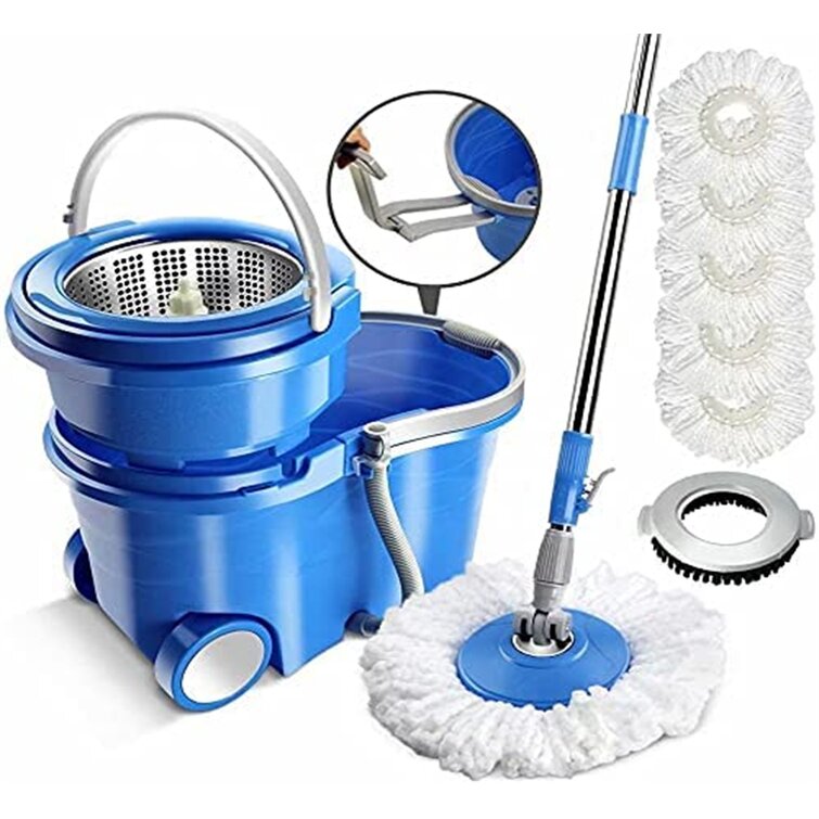 360 Spin Mop Bucket with Wringer On Wheels Floor Cleaning System Deluxe Stainles 