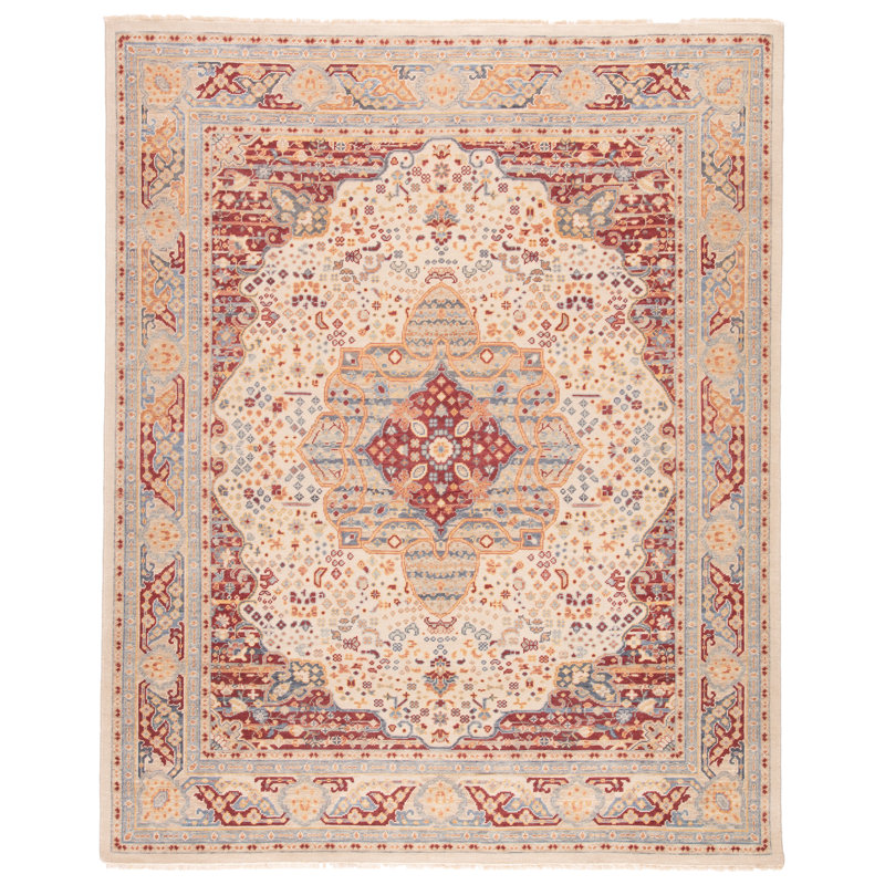 World Menagerie Bigley Oriental Hand Knotted Wool Ivory Red Area Rug Wayfair