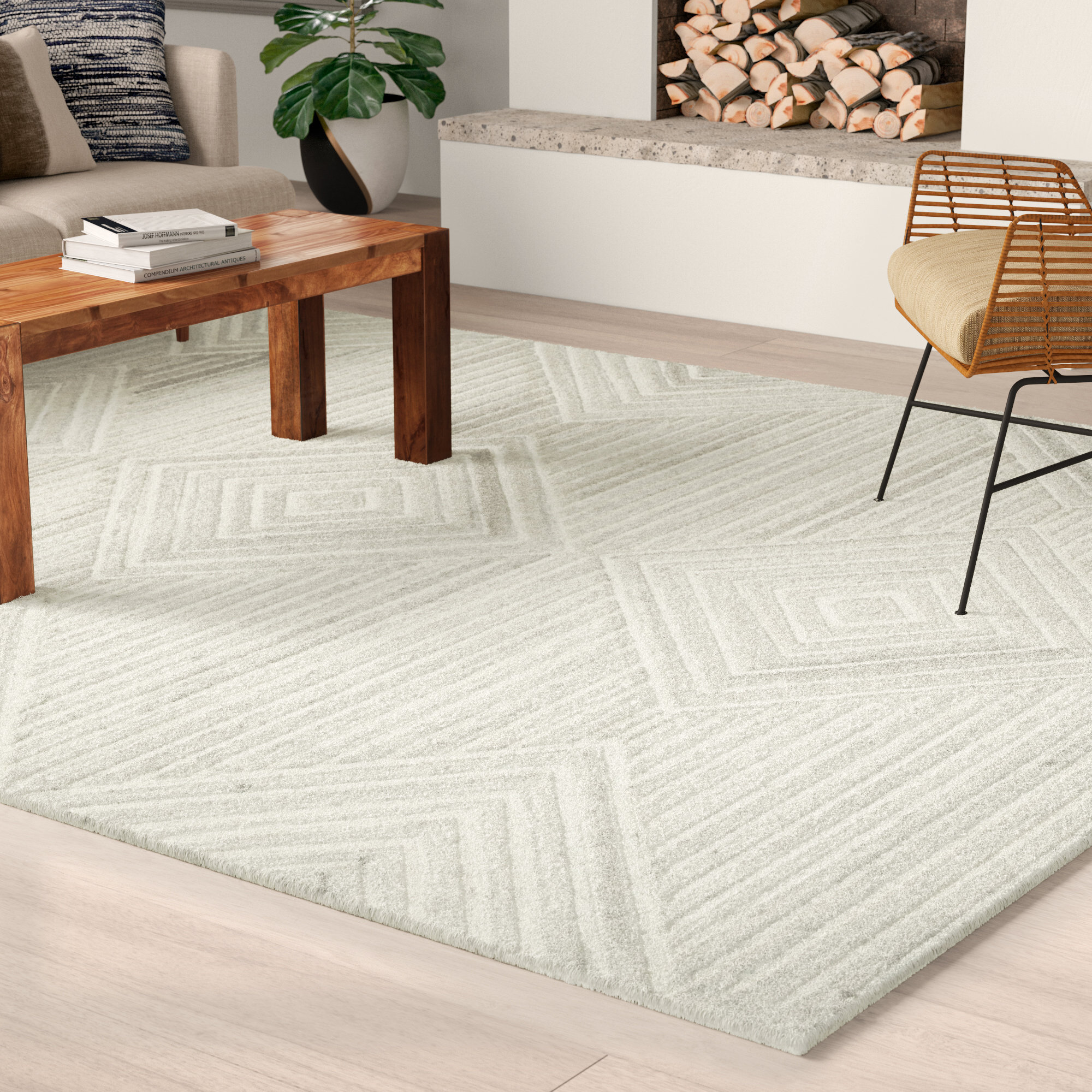 Allmodern Caper Geometric Hand Tufted Wool Ivory Area Rug Reviews Wayfair