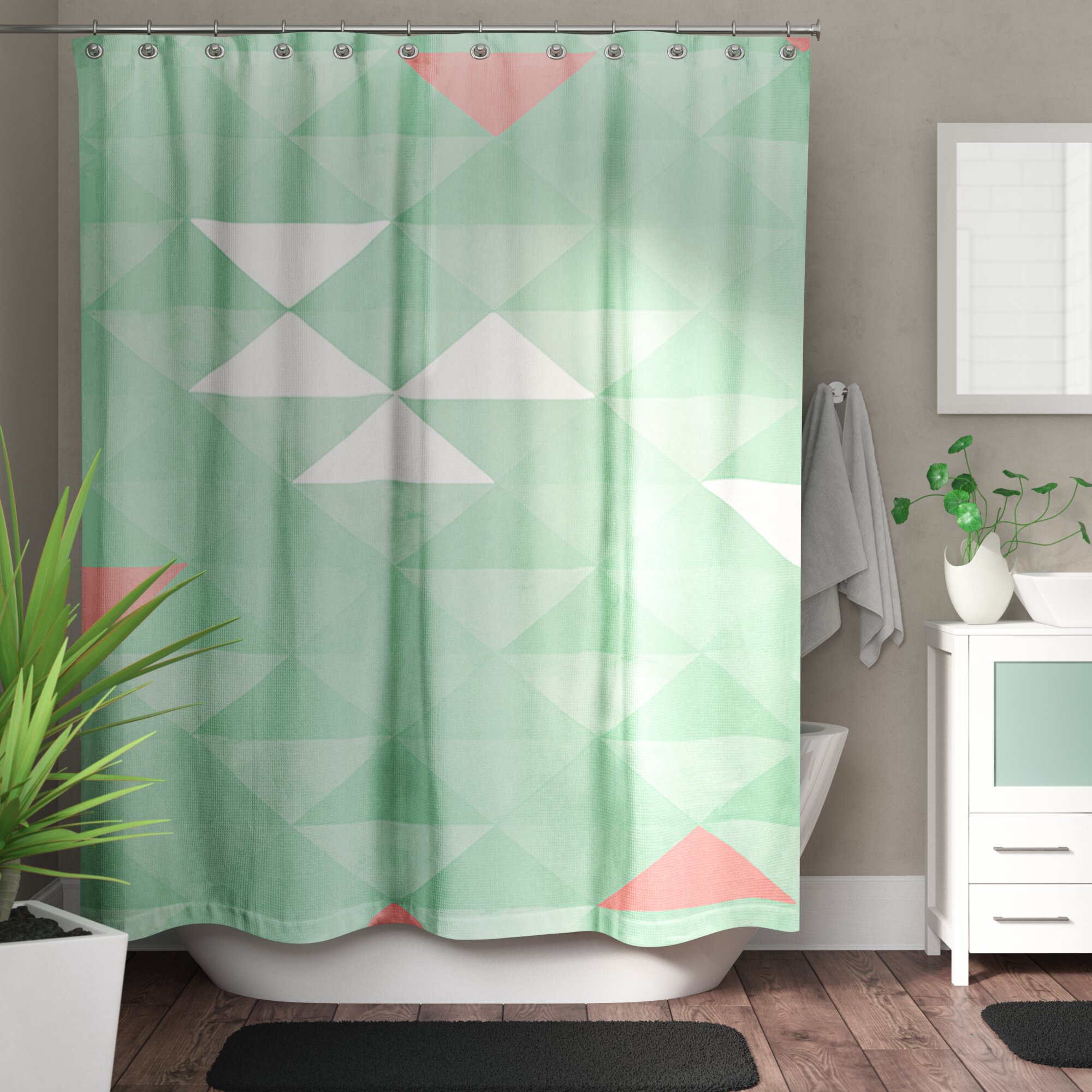 Brayden Studio Nowicki Triangle Mint Single Shower Curtain Wayfair