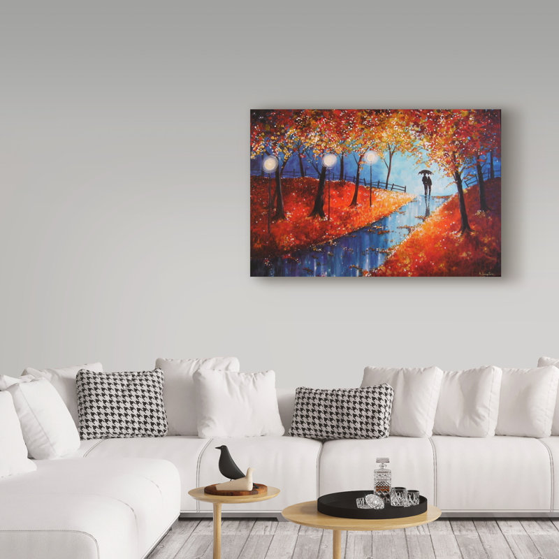 Trademark Art Autumn Evening Rain Watercolor Painting Print On
