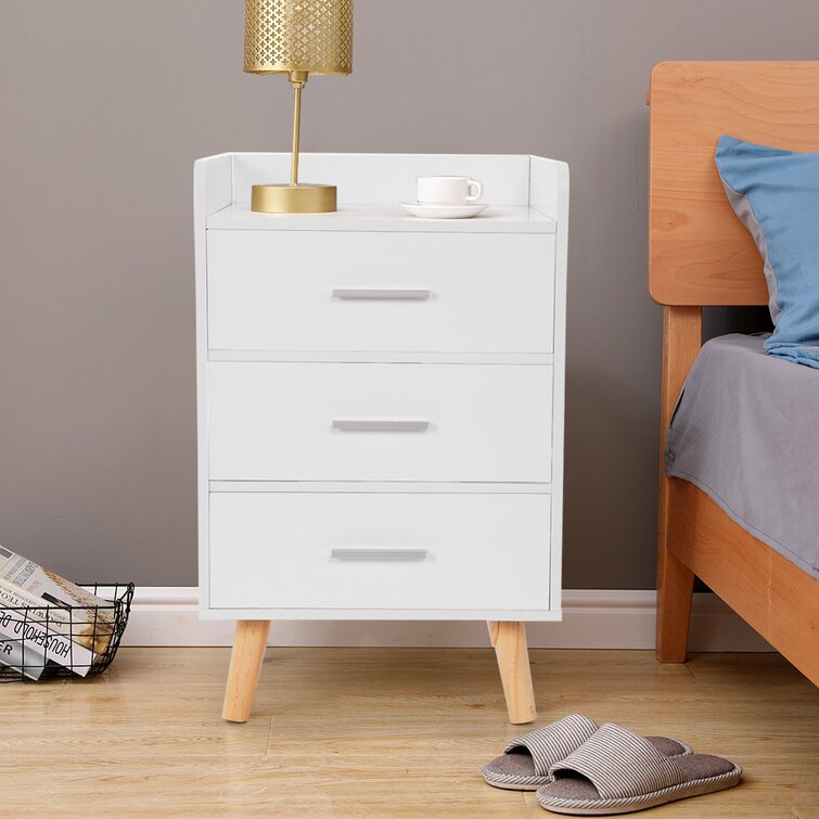 Details about   Bedroom Nightstand Contemporary Wood Finish End Side Table Drawer Shelf Storage 