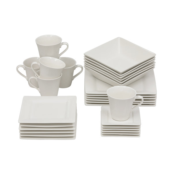 30-Piece Porcelain Dinnerware Set Square Dinner Plates Dish Service For 6 White 