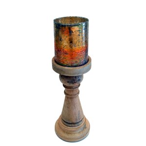 Mango Rainbow Wood/Glass Candlestick