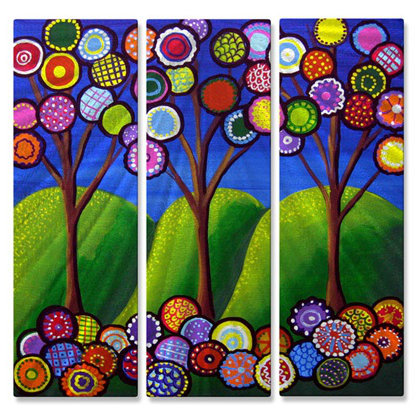 '3 Trees With Blossoms' by Renie Britenbucher 3 Piece Graphic Art Plaque Set