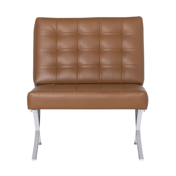 Orren Ellis Gully 32 5 W Tufted Faux Leather Slipper Chair Wayfair