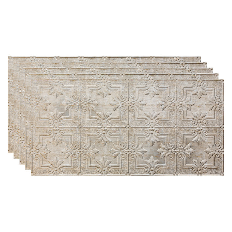 Fasade Regalia 4 03 Ft X 2 03 Ft Glue Up Vinyl Ceiling Tile In Gray Wayfair