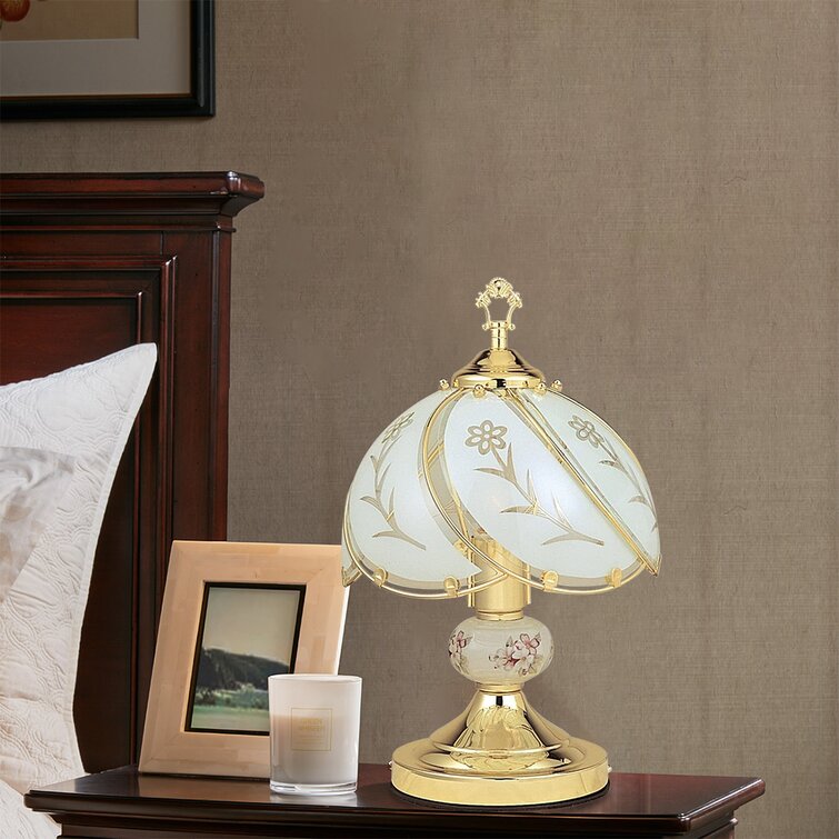 Brushed Gold Ore International K313 White Glass Floral Touch Lamp