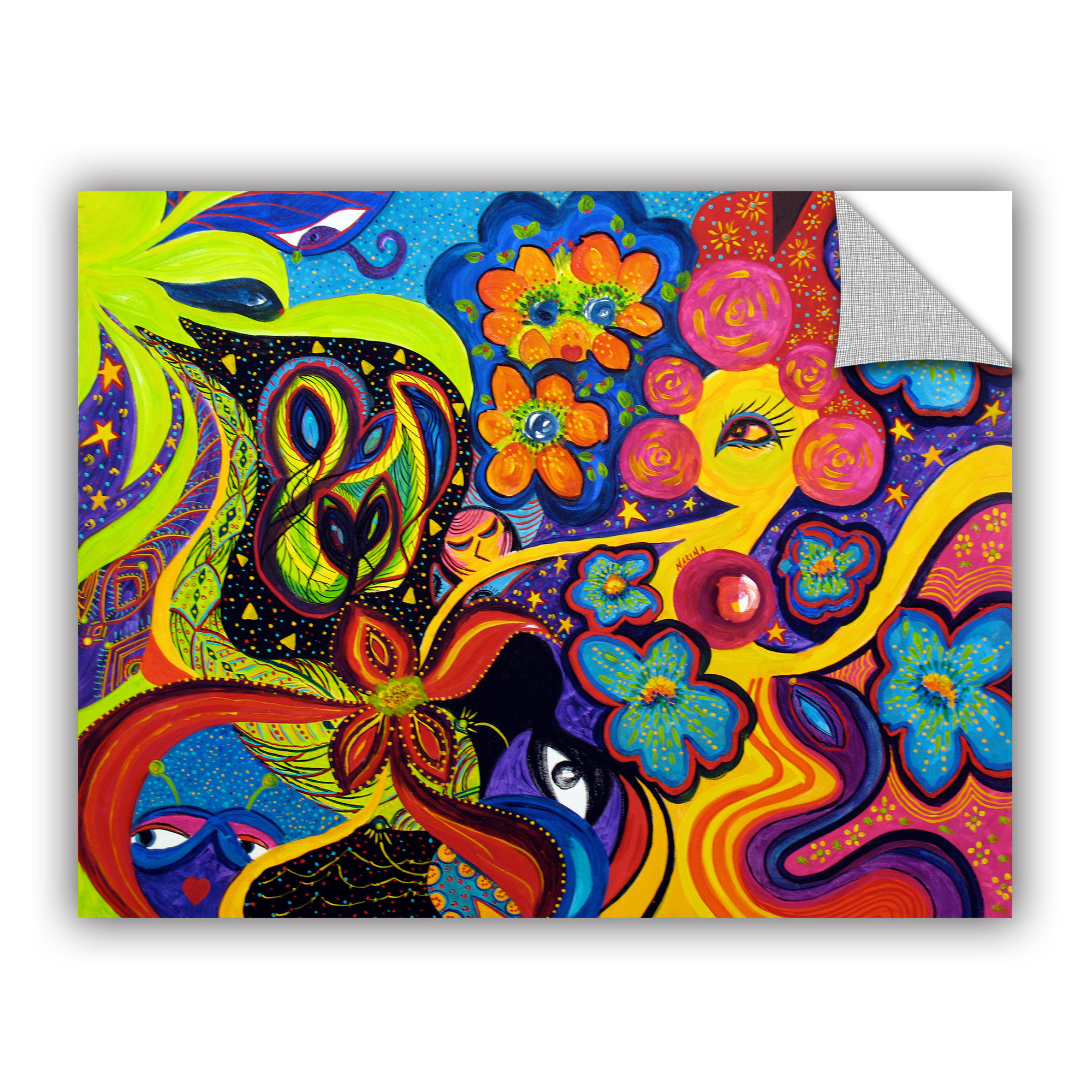 ArtWall Marina Petros Hearts and Flowers Art Appeelz Removable Wall Art Graphic 24 by 32
