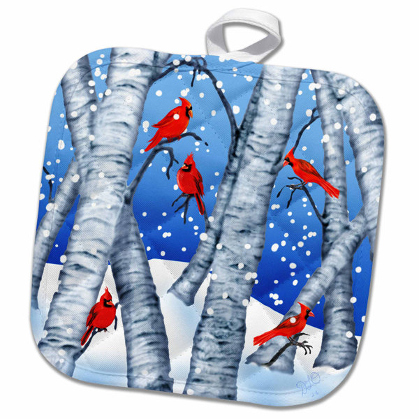3drose Digital Art Cardinal Birds Sitting In Birch Trees In Winter Snow Potholder Wayfair