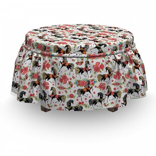 Horses Abstract Floral Stallion 2 Piece Box Cushion Ottoman Slipcover Set By East Urban Home