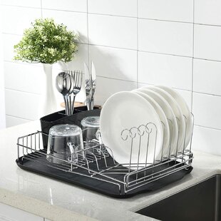 MASEN Dish Rack Set with Tray Dish Drainer and Utensil Holder for Kitchen Countertop Black 