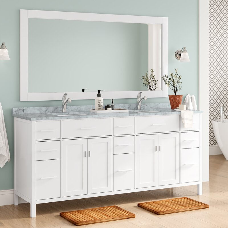 Winston Porter Ensemble De Meuble Lavabo De Salle De Bain Double 78 Po Avec Miroir Carrasquillo Et Commentaires Wayfair Ca