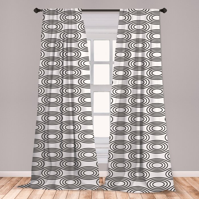 Ambesonne Black And White 2 Panel Curtain Set Bullseye Pattern Monochrome Concentric Circles Minimalism Inspirations Lightweight Window Treatment