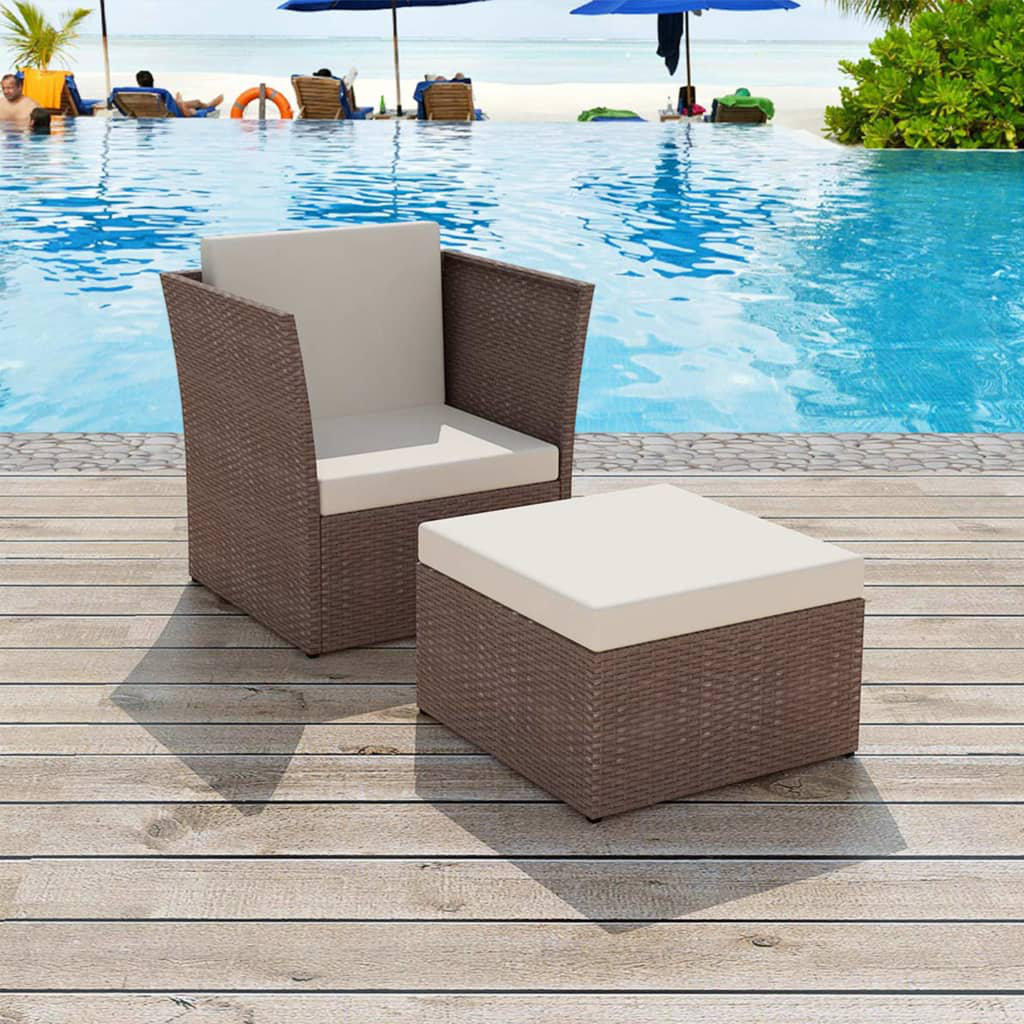 Orren Ellis Patio Chair Outdoor Sofa Wicker Lounge Chair with Stool