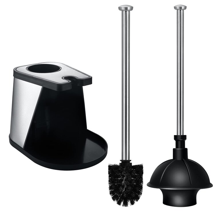 Bathroom Compact Toilet Bowl Brush And Plunger Handle Cleaner Heavy Duty Black