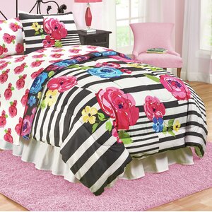 Just For Kids Floral Stripe Reversible Comforter