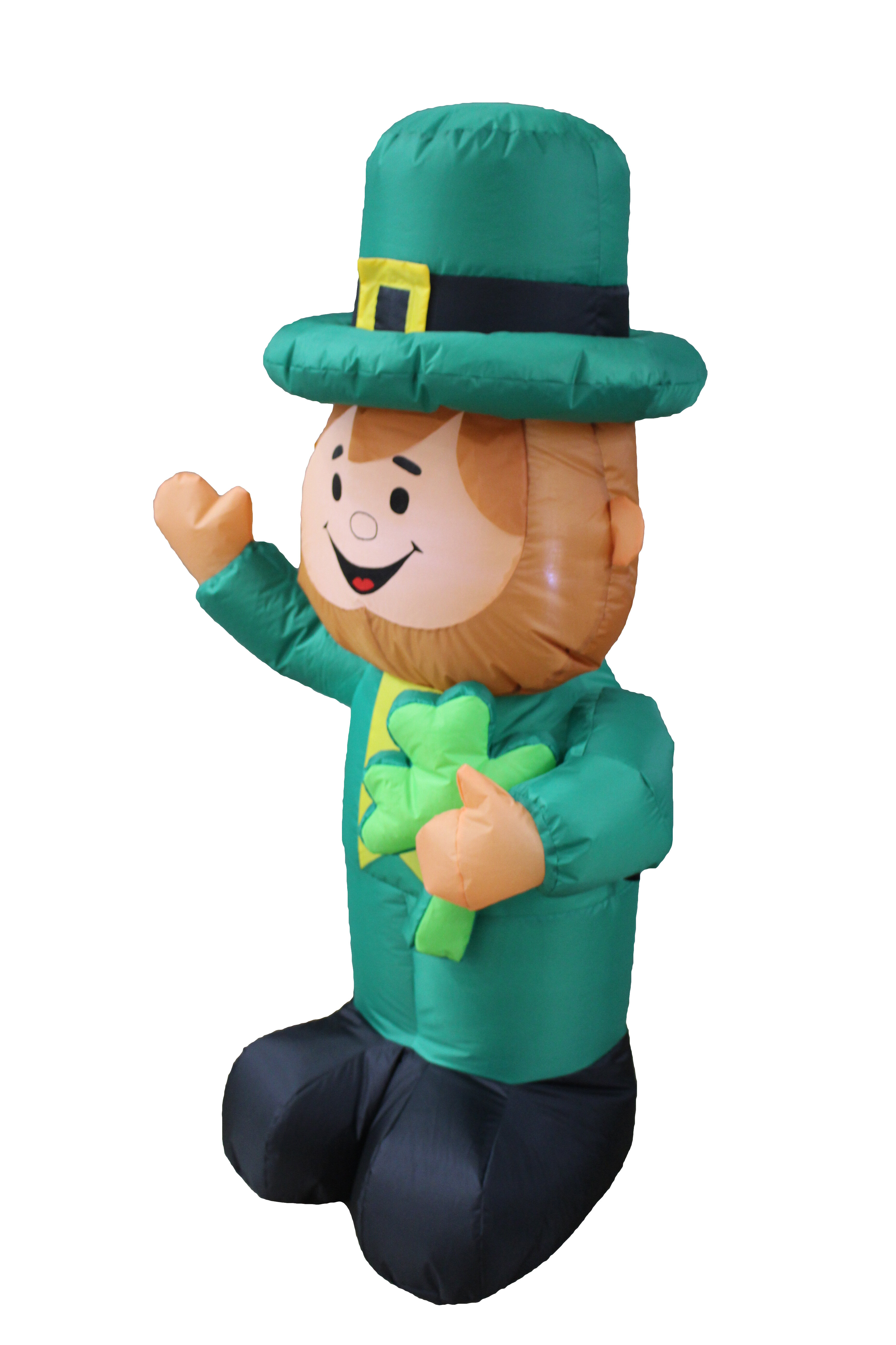 Ohstgp 5.9 Ft St Patrickâ€™s Day Inflatables Outdoor Inflatables Leprechaun with LED Light Holding Four-Leaf Clover Irish Leprechaun Inflatable Lighted Decoration