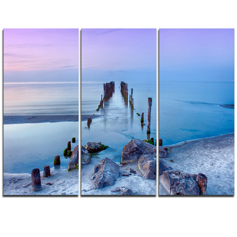 Designart Old Pier And Bridge In Light Blue 3 Piece Graphic Art On Wrapped Canvas Set Wayfair